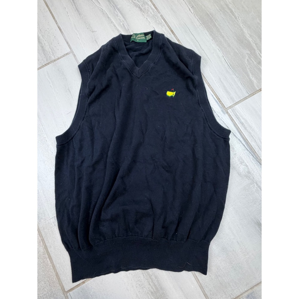 Amen Corner Masters Golf Sweater Vest Mens Medium Navy Blue‎ Pima Cotton V-Neck